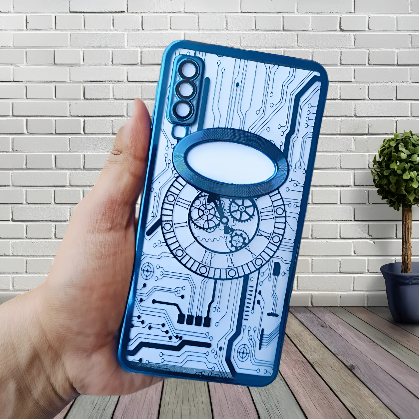 Blue 6D Logo Cut Transparent Case for Samsung A7 2018 - Image 5