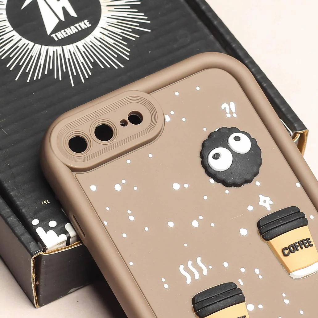 Brown COFFEE (ALWAYS HAPPY) Silicone case for Apple iphone 8 Plus - Image 4