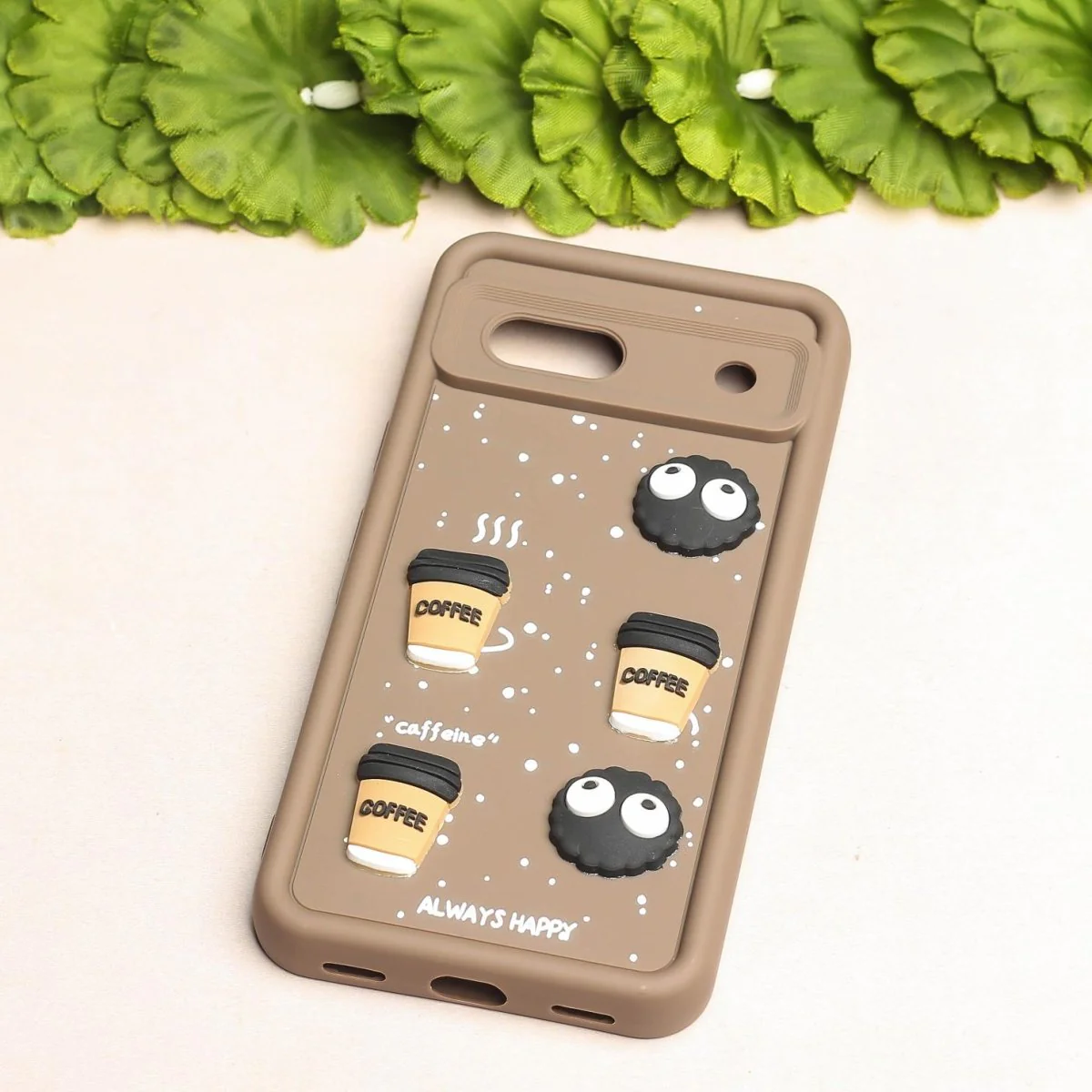 Brown COFFEE (ALWAYS HAPPY) Silicone case for Google Pixel 7a - Image 2