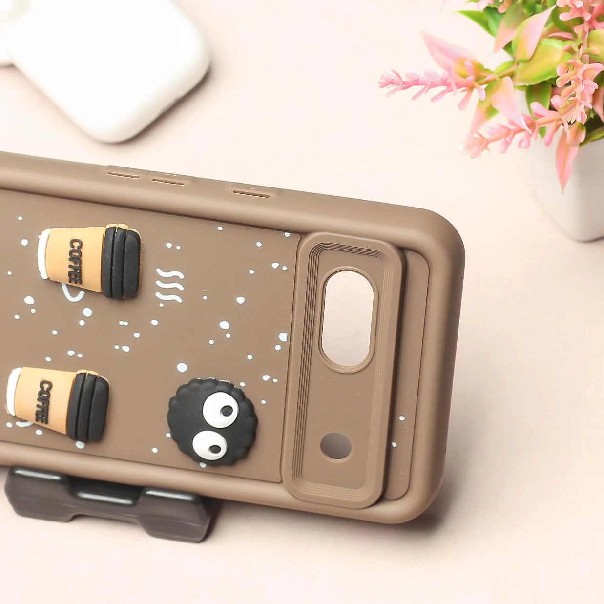Brown COFFEE (ALWAYS HAPPY) Silicone case for Google Pixel 7a - Image 3