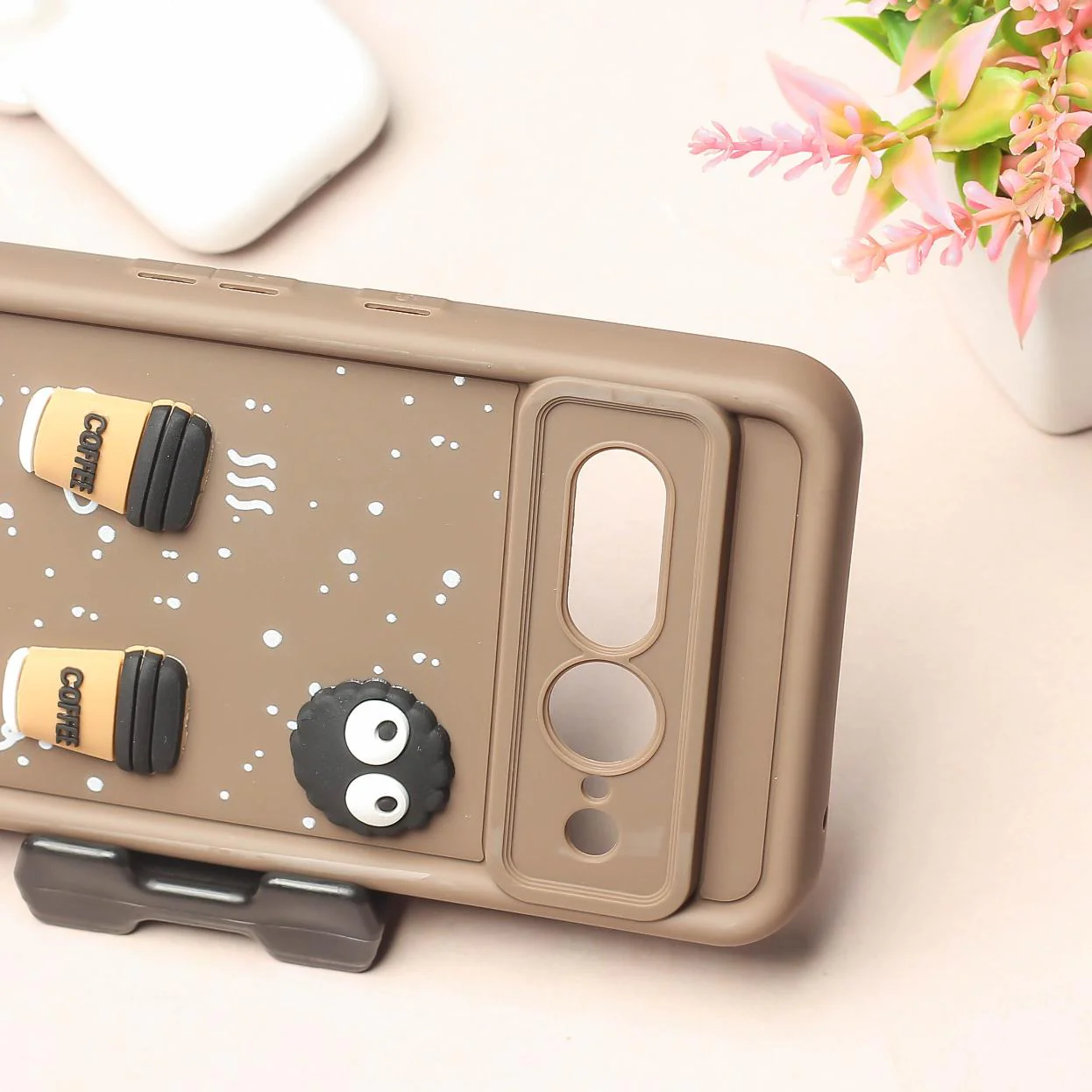 Brown COFFEE (ALWAYS HAPPY) Silicone case for Google Pixel 7 Pro - Image 3