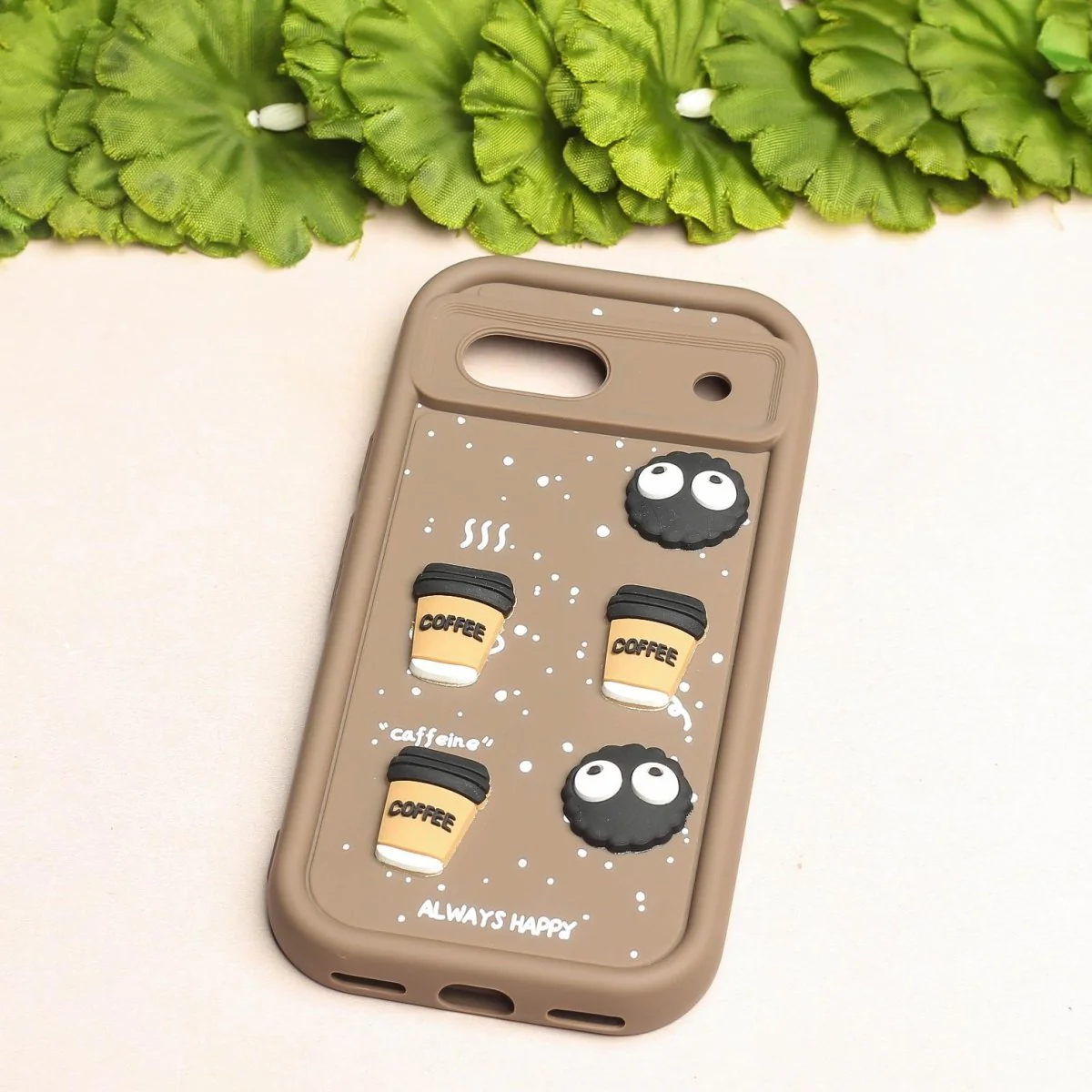 Brown COFFEE (ALWAYS HAPPY) Silicone case for Google Pixel 8a - Image 2