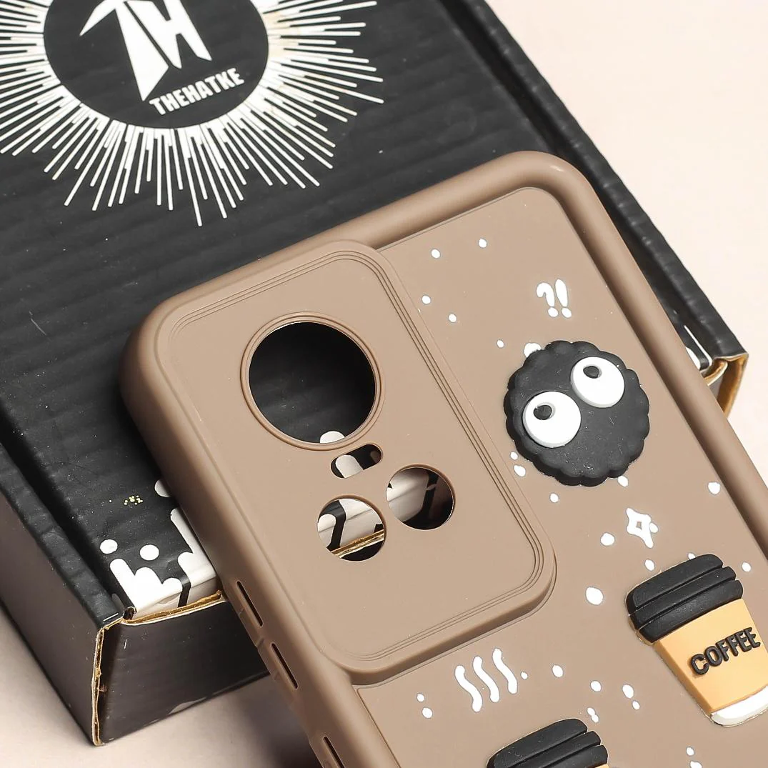 Brown COFFEE (ALWAYS HAPPY) Silicone case for Oppo Reno 10 Pro - Image 4