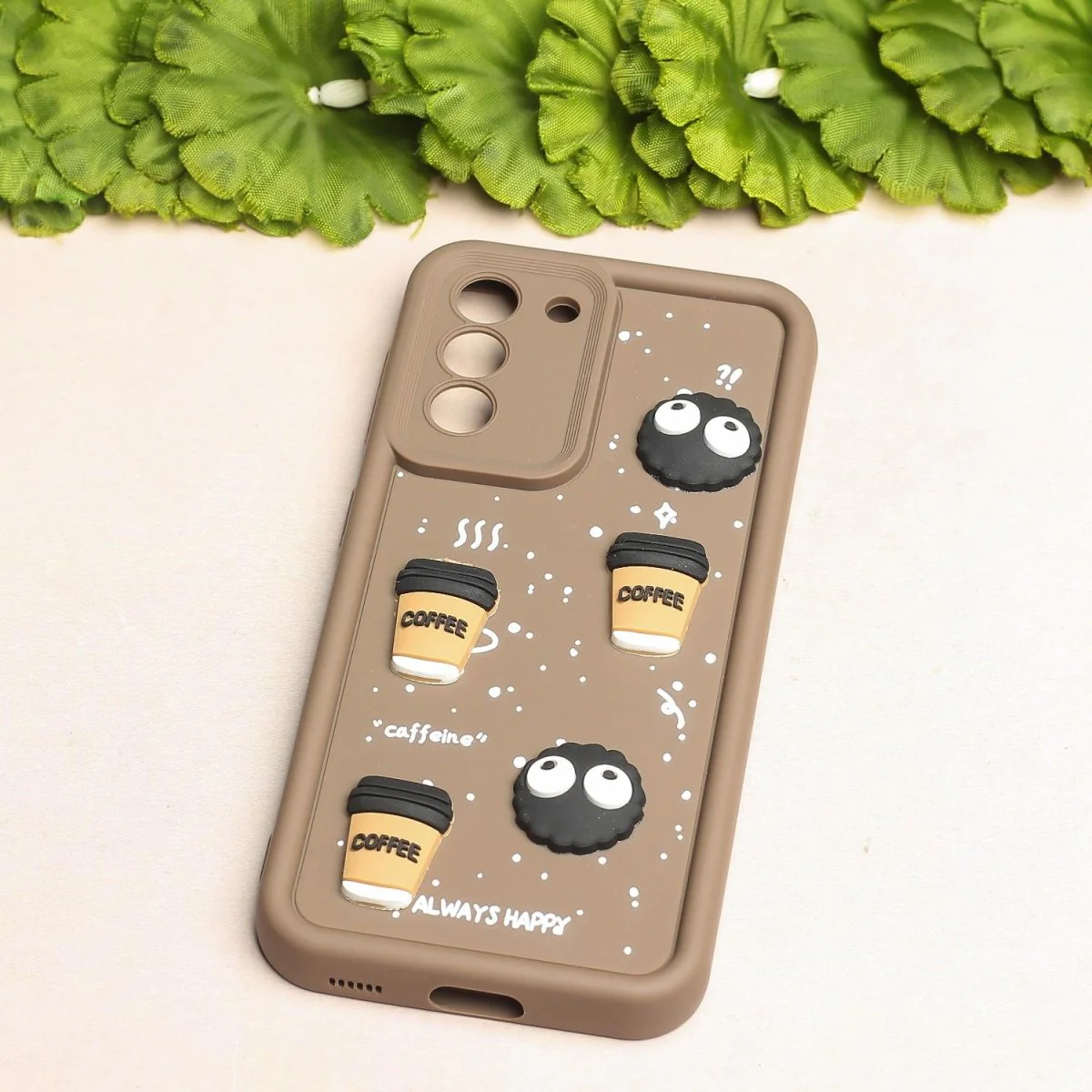 Brown COFFEE (ALWAYS HAPPY) Silicone case for Samsung S23 - Image 2