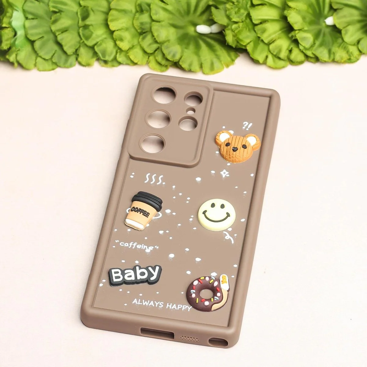 Brown COFFEE (ALWAYS HAPPY) Silicone case for Samsung S24 Ultra - Image 2