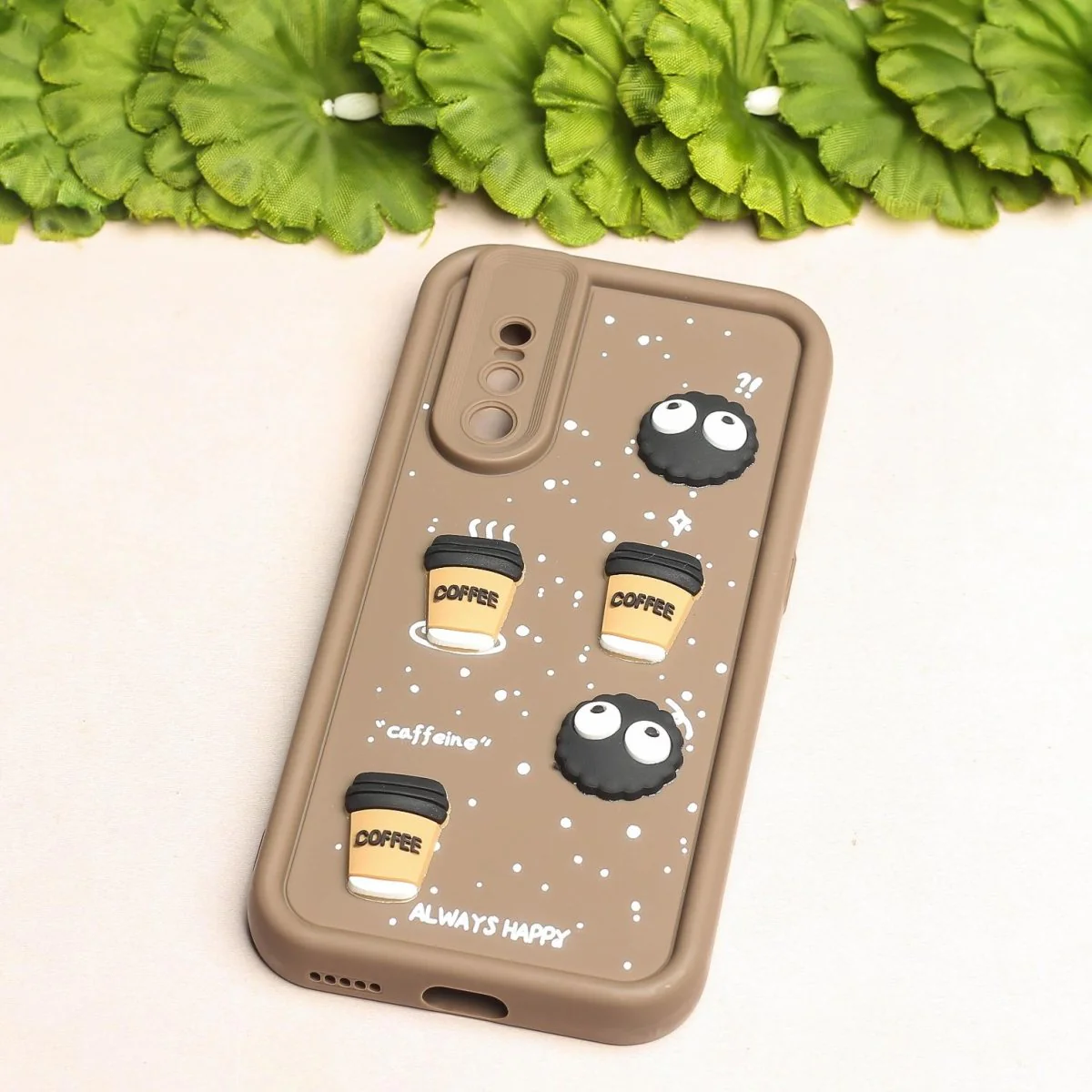 Brown COFFEE (ALWAYS HAPPY) Silicone case for Vivo V15 Pro - Image 2
