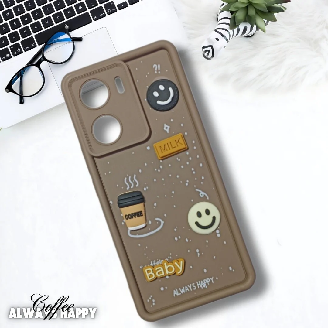 Brown COFFEE (ALWAYS HAPPY) Silicone case for Vivo V29E
