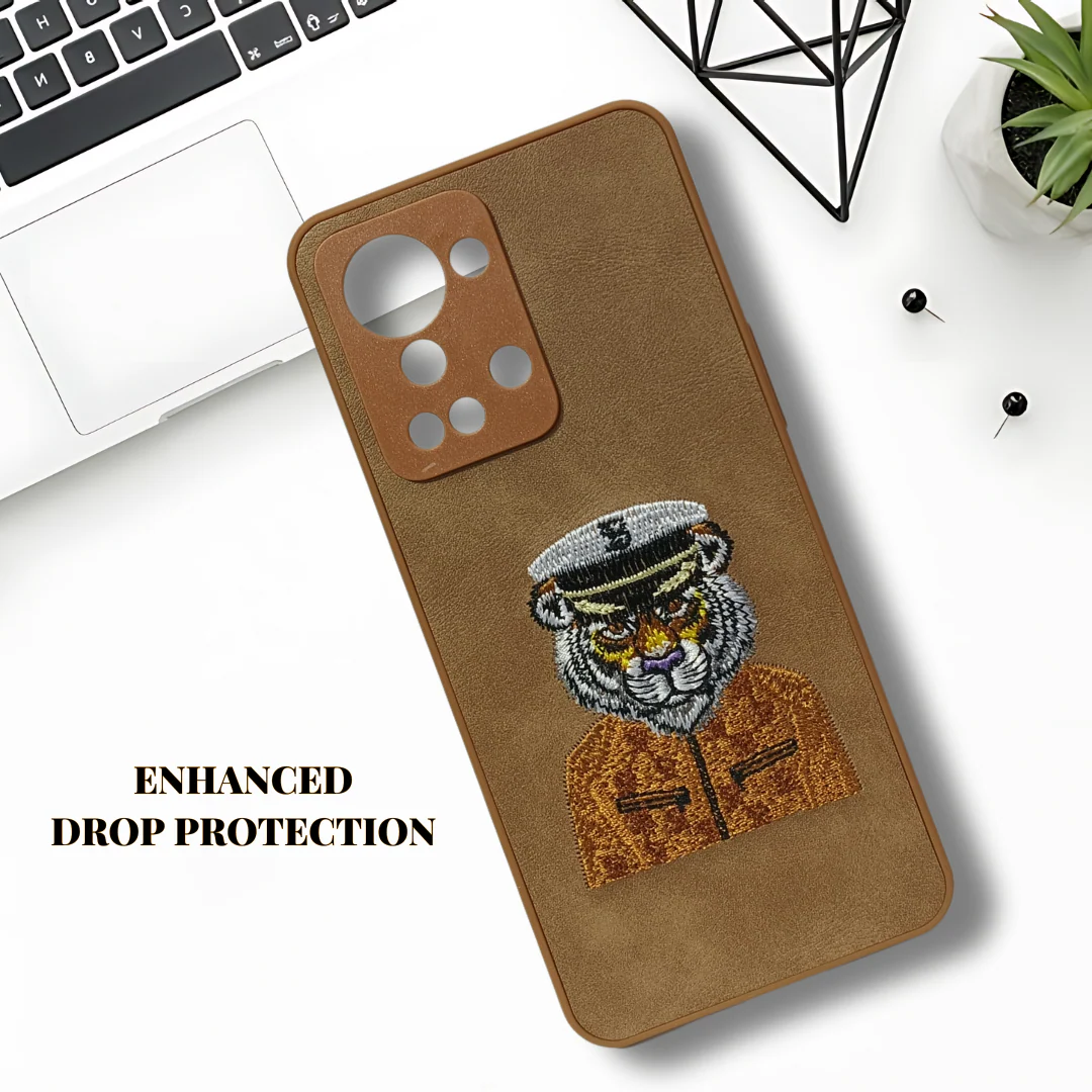 Brown Leather Captain Lion Camera Ornamented for Oneplus Nord 2T