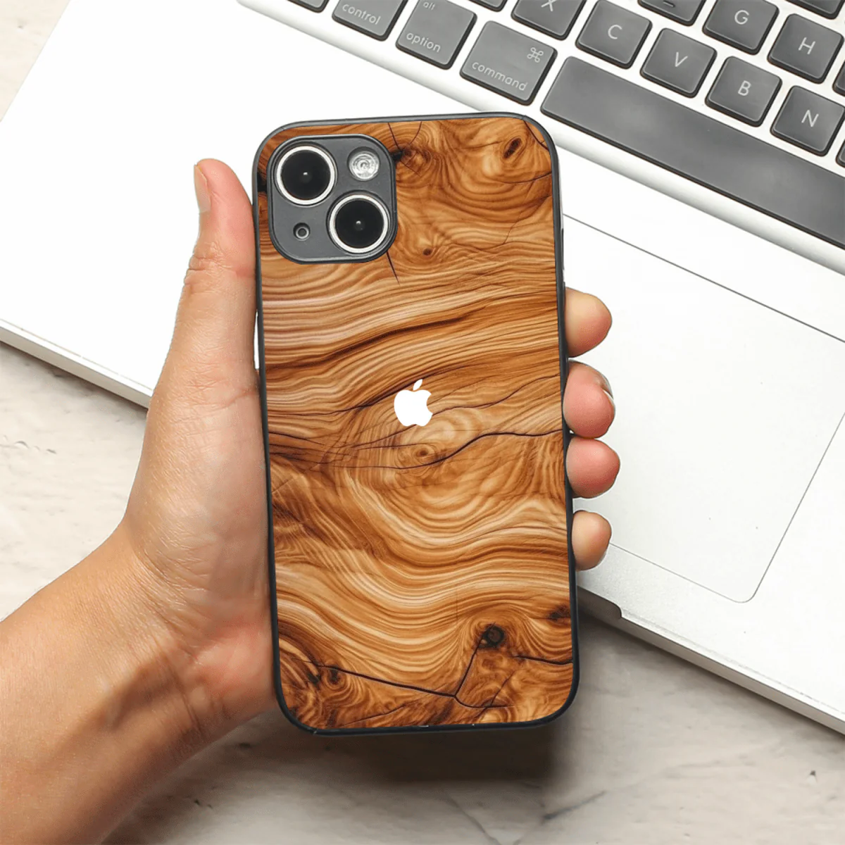 Classic Wood metal back case for Apple Iphone 13