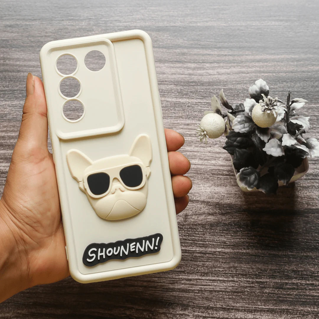 Cream SHOUNENN BLACK BULLDOG Silicone case for Vivo Y200