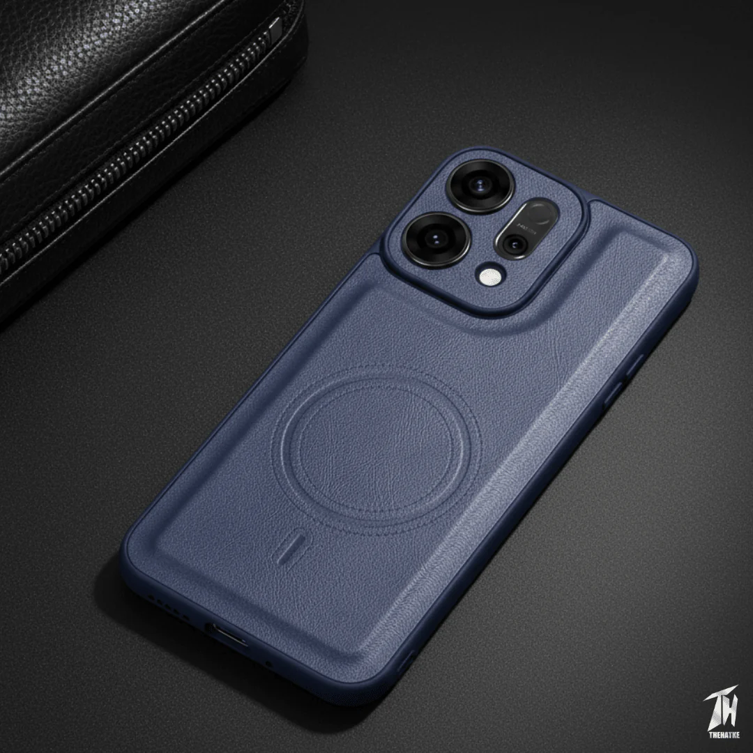 Crest Dark Blue Leather Case for Oppo Reno 14 Pro