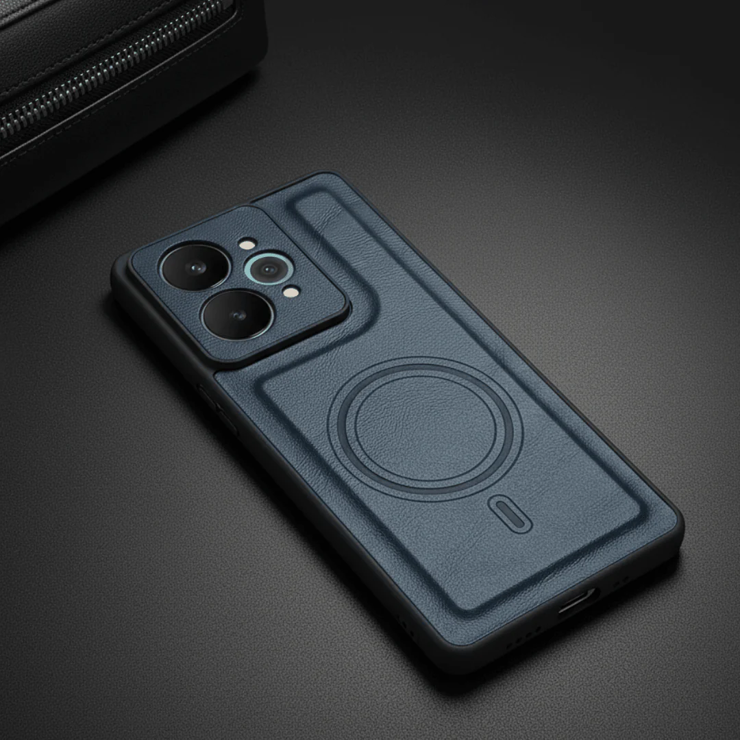 Crest Dark Blue Leather Case for Realme 15