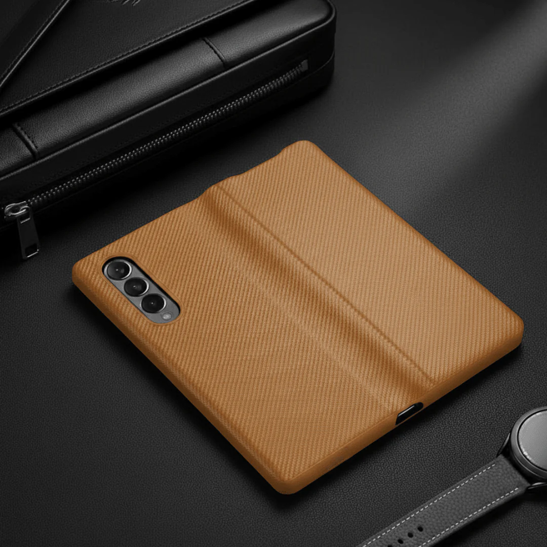 Crownline Plain Brown Leather Case for Samsung Galaxy Z Fold 3