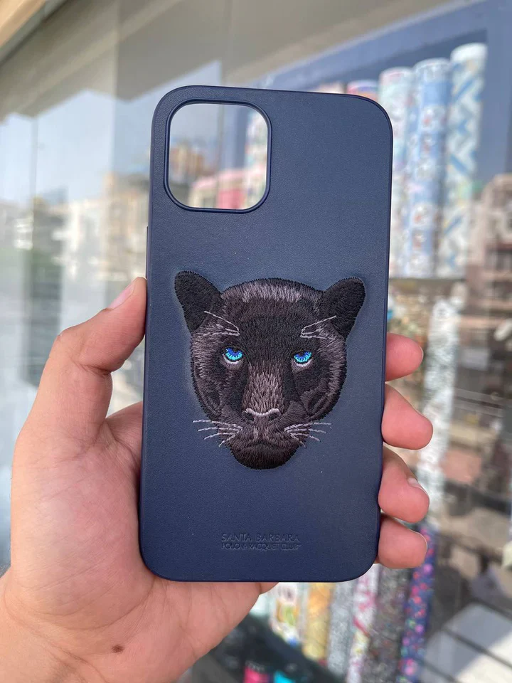 Dark Blue Leather Black Panther Ornamented for Apple Iphone 11