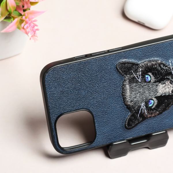 Dark Blue Leather Black Panther Ornamented for Apple Iphone 13 - Image 2