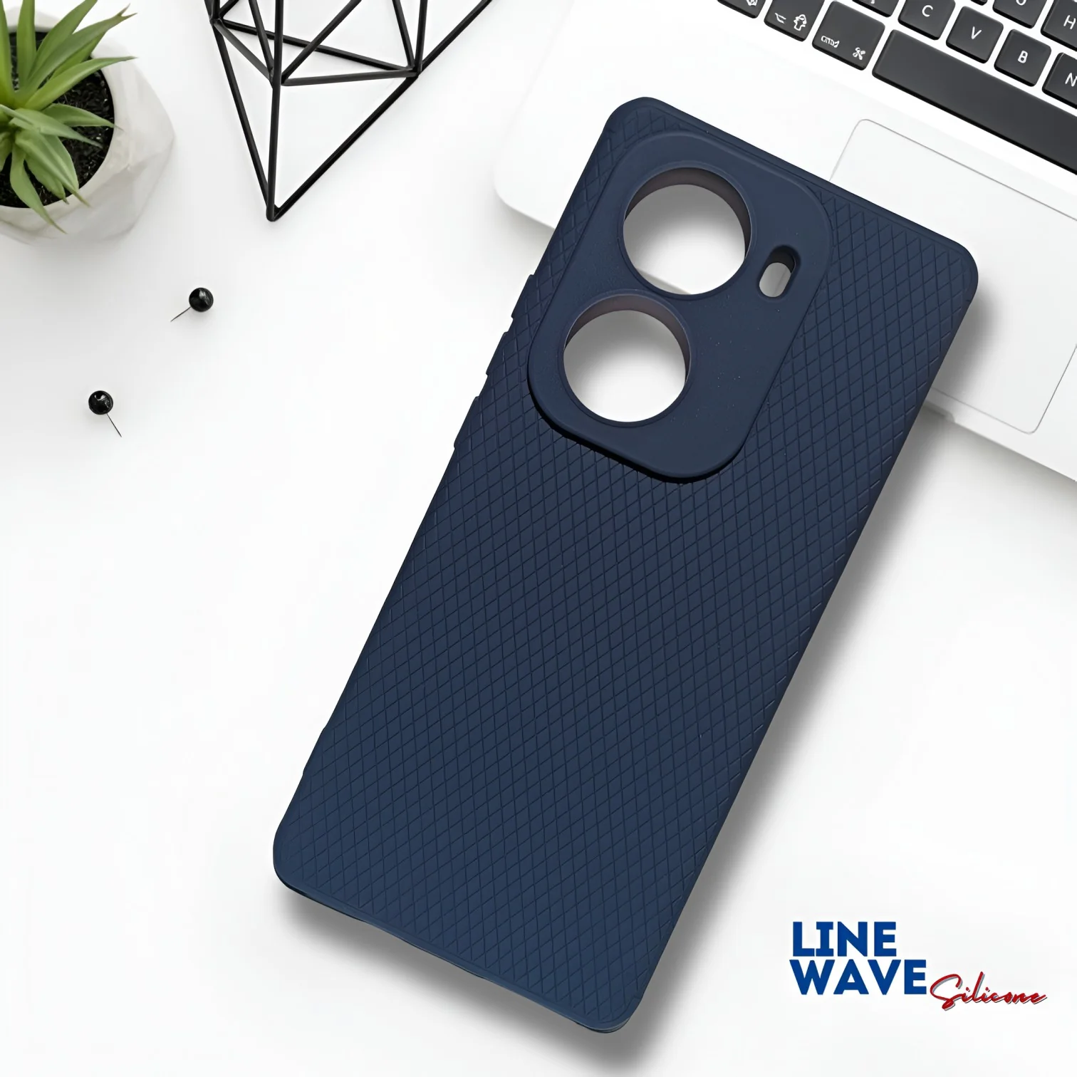Dark Blue Line Wave Silicone Case for Oppo Reno 11 - Image 2