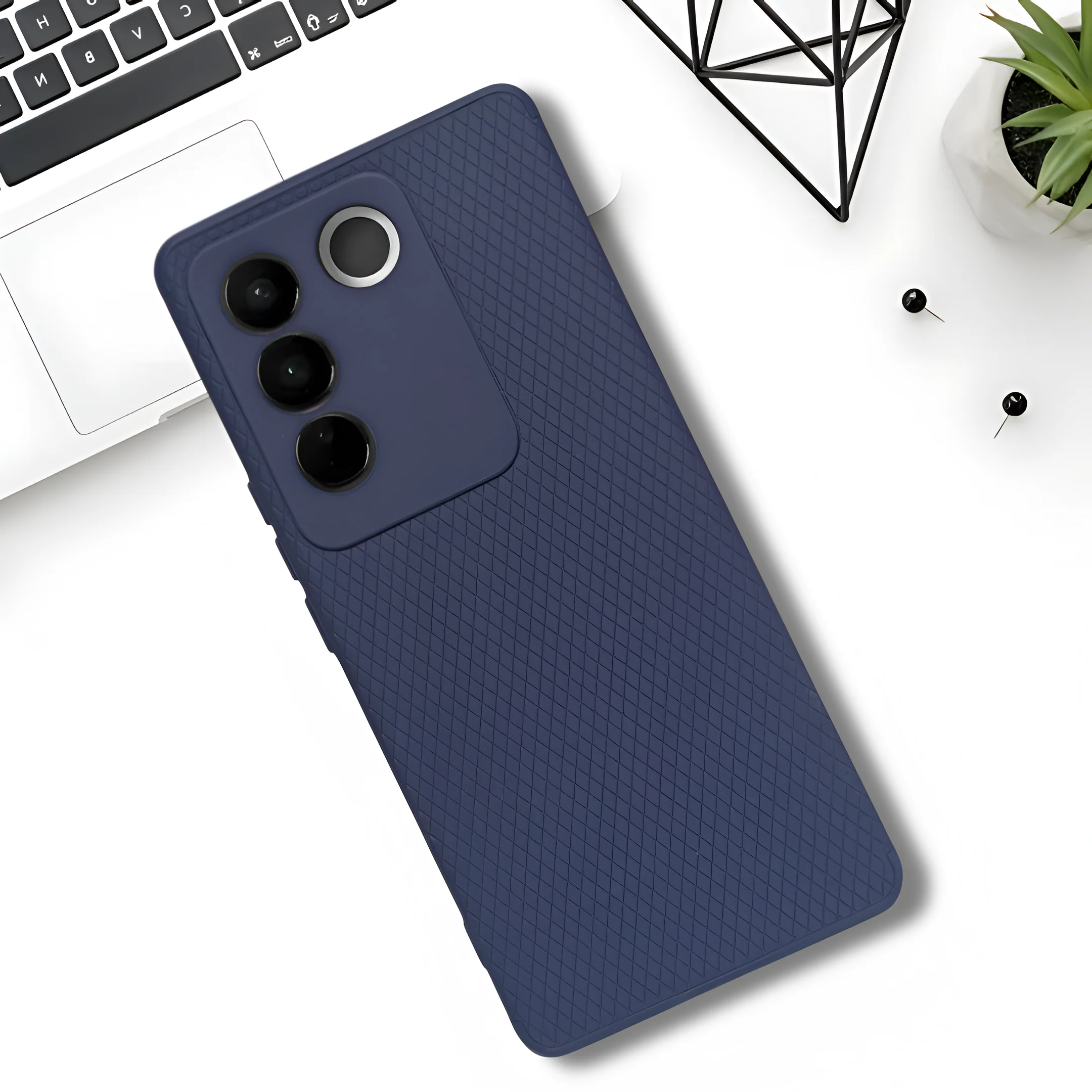 Dark Blue Line Wave Silicone Case for Vivo V27