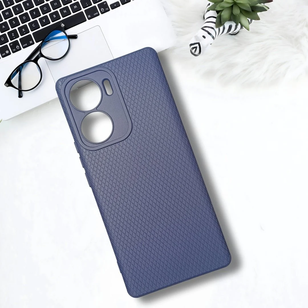 Dark Blue Line Wave Silicone Case for Vivo V29E