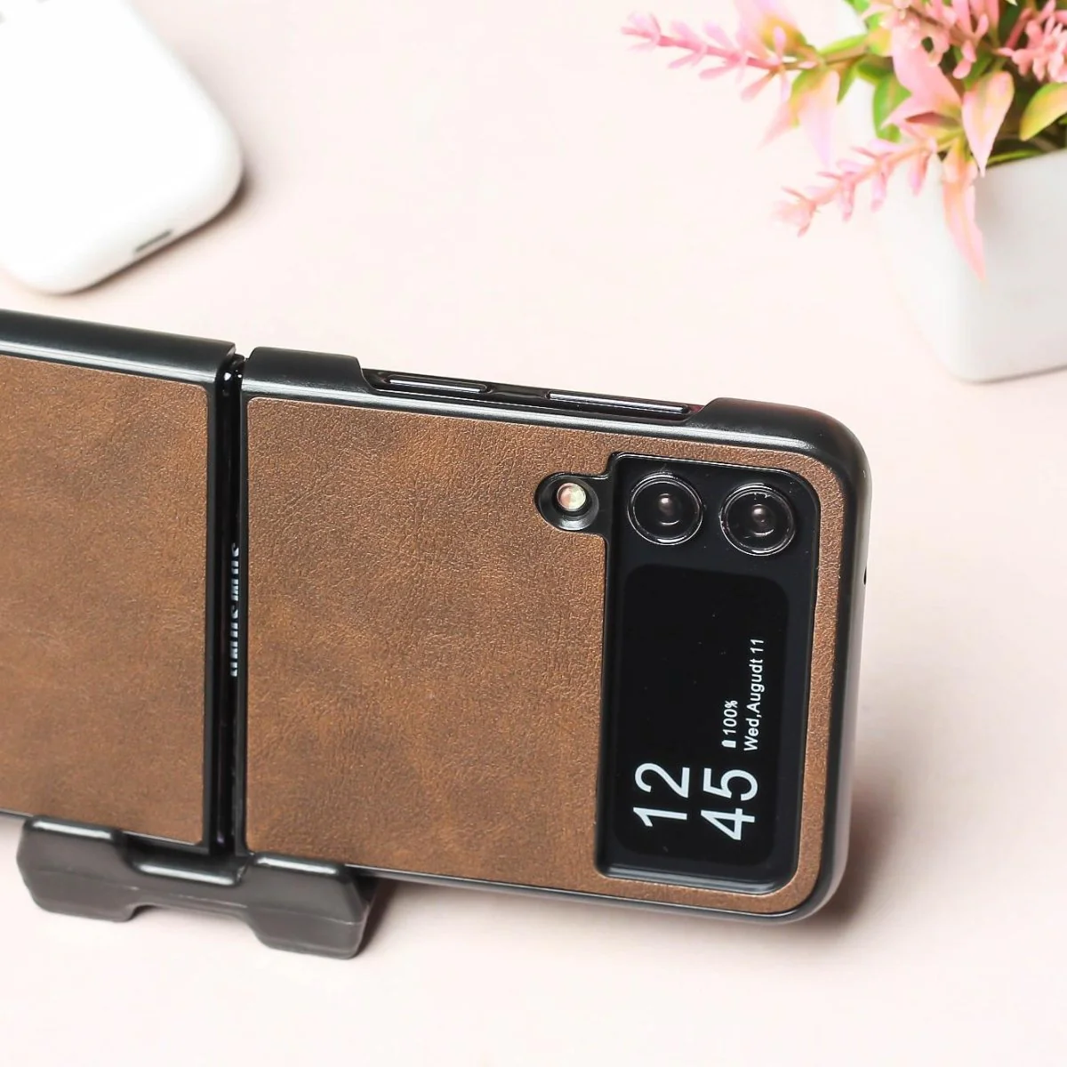 Dark Brown Leather Case for Samsung Galaxy Z FLIP 4 - Image 4