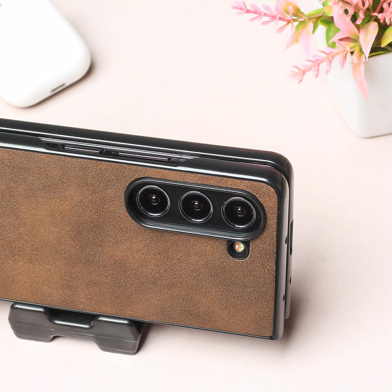 Dark Brown Leather Case for Samsung Galaxy Z Fold 6 - Image 3