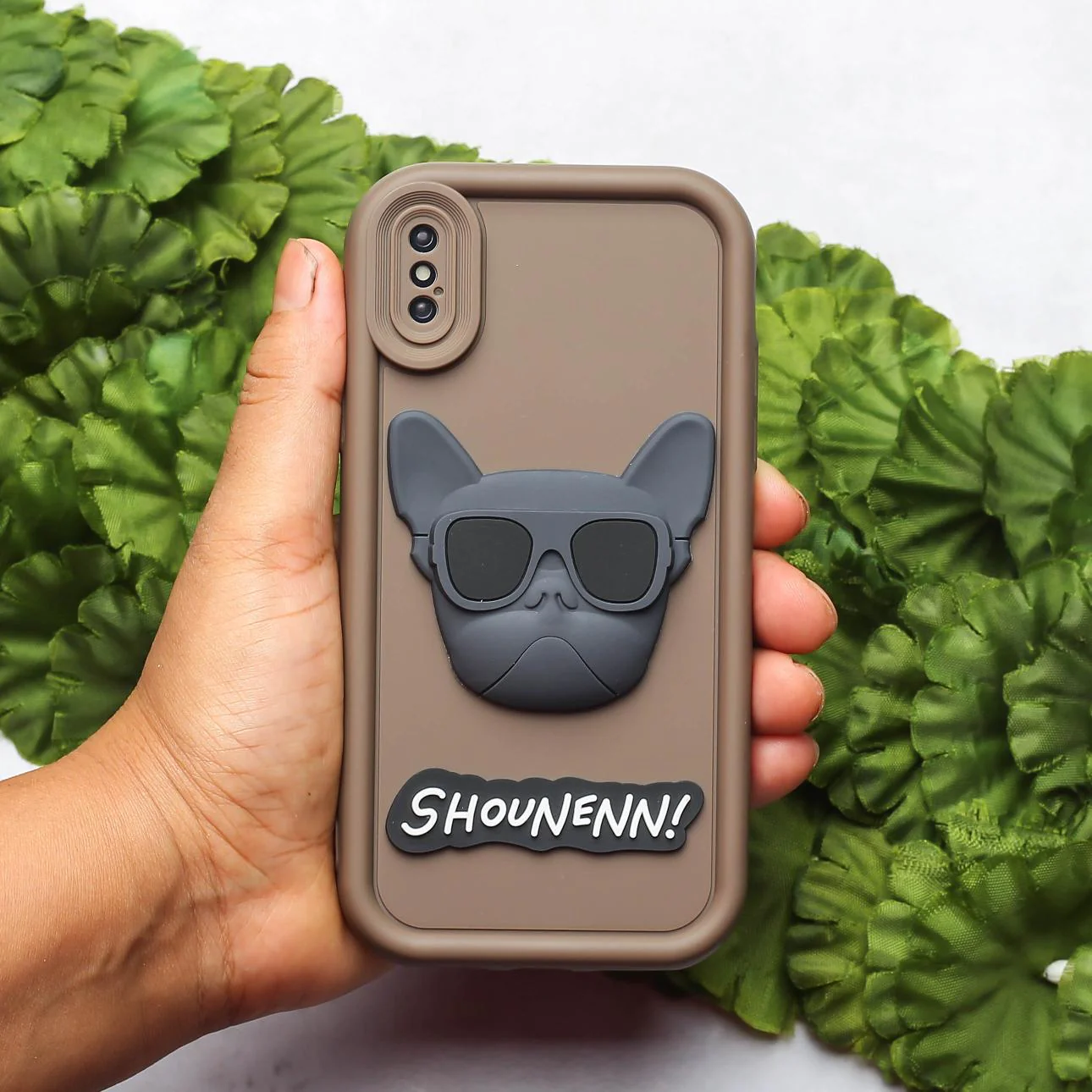 Dark Brown SHOUNENN BULLDOG Silicone case for Apple iphone Xs Max