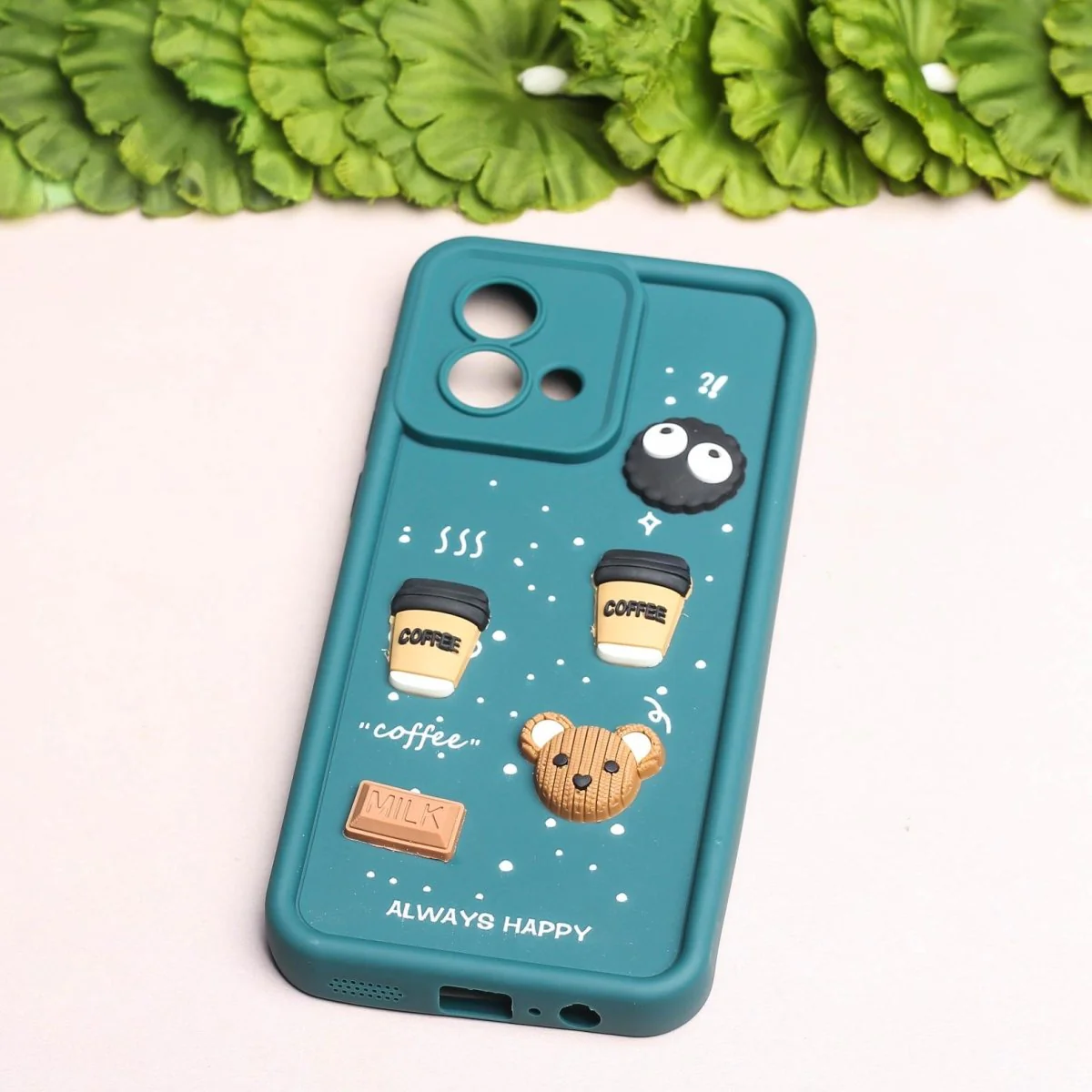 Dark Green COFFEE (ALWAYS HAPPY) Silicone case for Motorola G84 - Image 2