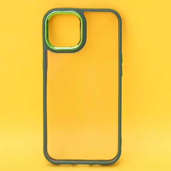 Dark Green Metal Safe Transparent Case for Apple iphone 14 Plus - Image 2