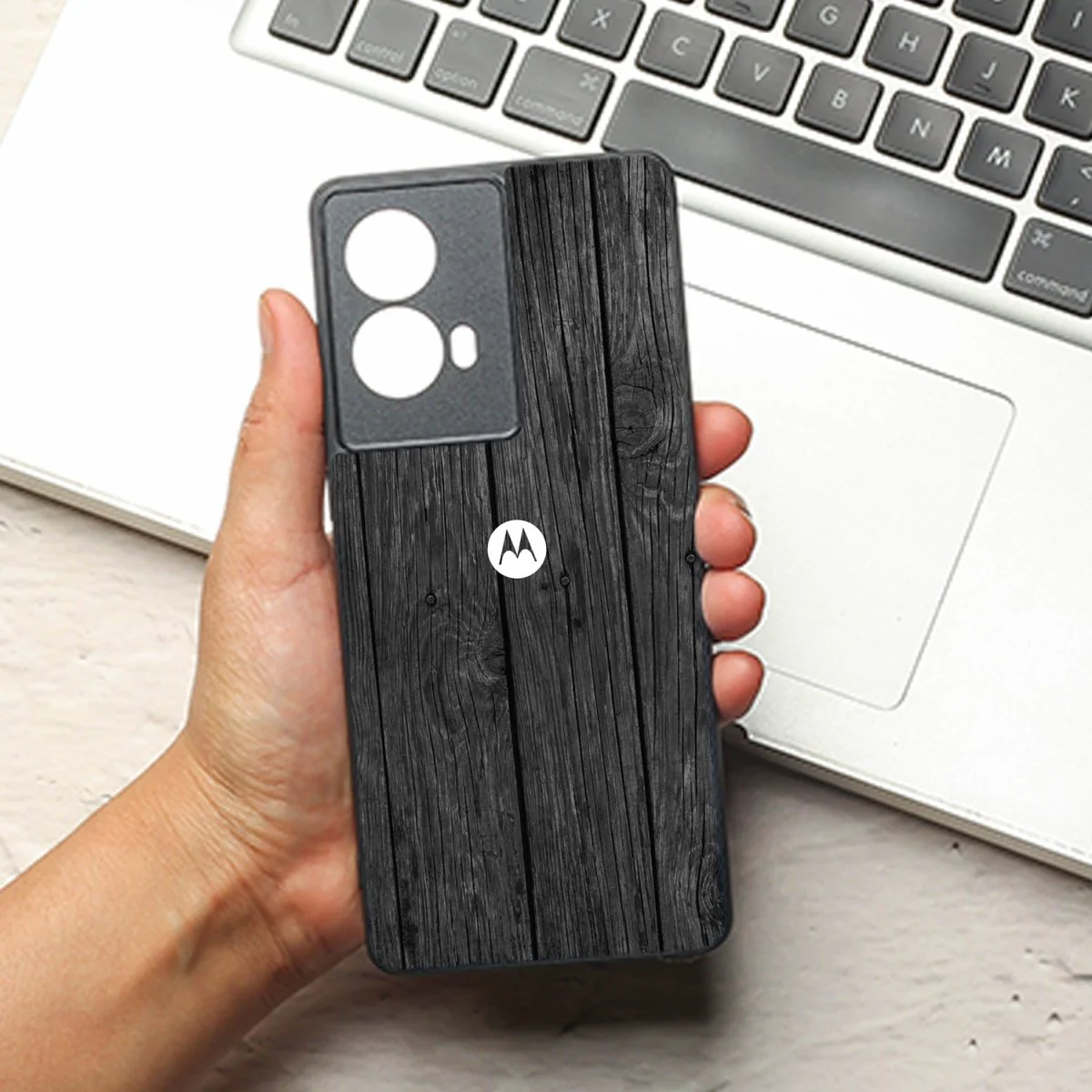 Dark Wood metal back case for Motorola G85