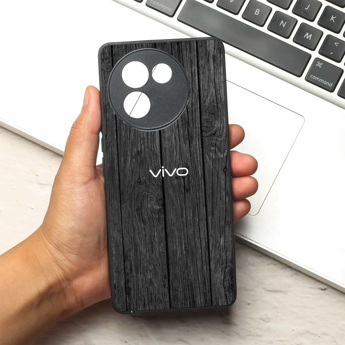 Dark Wood metal back case for Vivo V30e