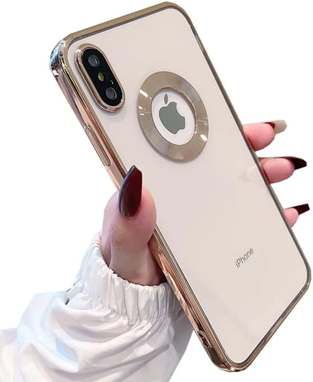 Gold 6D Chrome Logo Cut Transparent Case for Apple iphone X/Xs