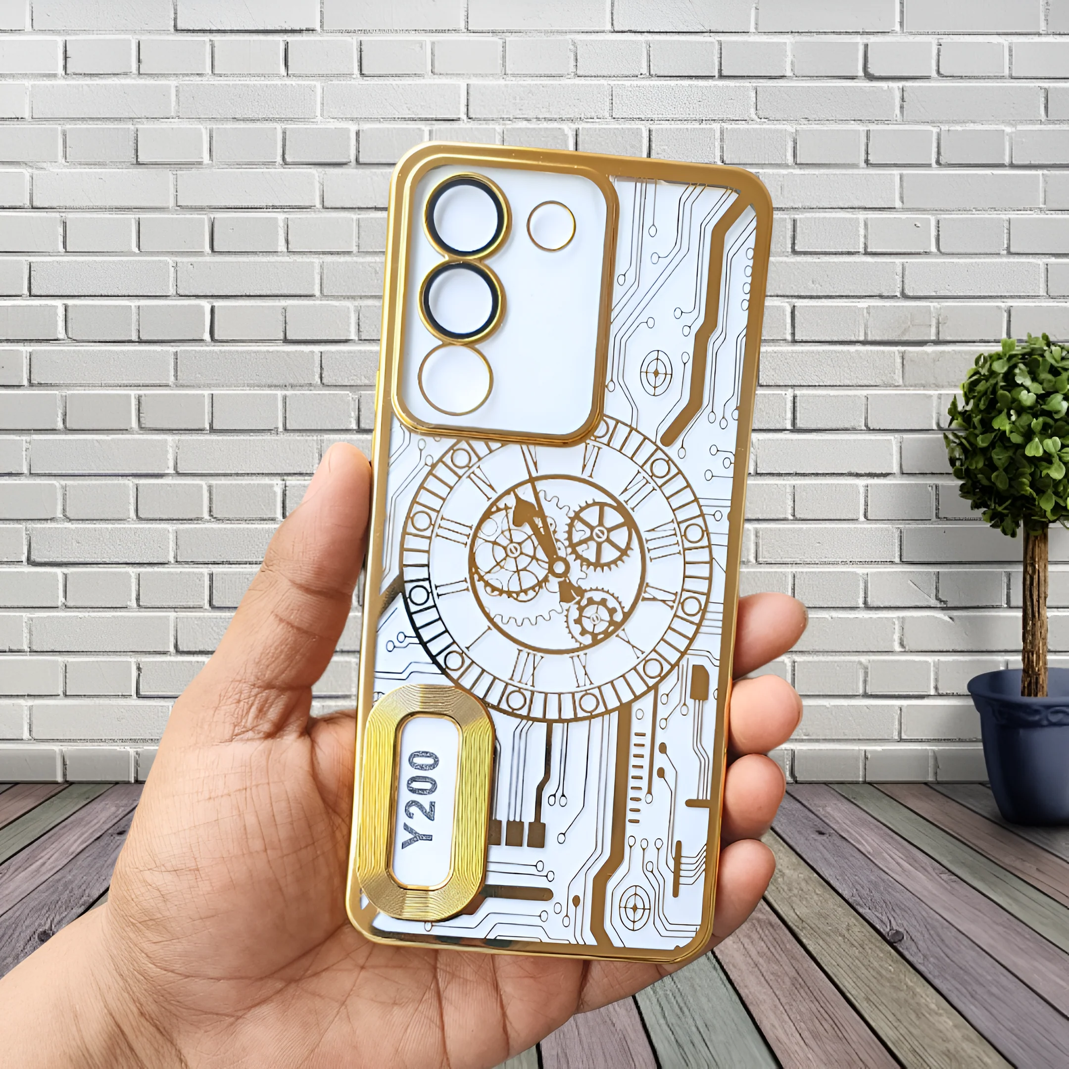 Golden Watch Machine Logo Cut Transparent Case for Vivo Y200