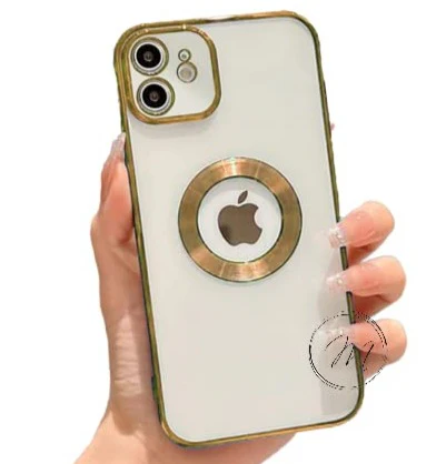 Golden 6D Chrome Logo Cut Transparent Case for Apple iphone 12