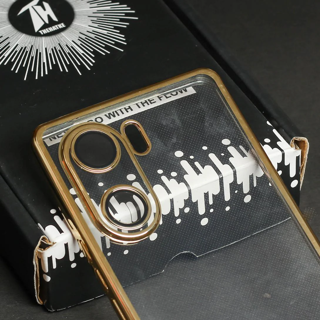 Golden 6D Chrome Logo Cut Transparent Case for Vivo V29E - Image 4