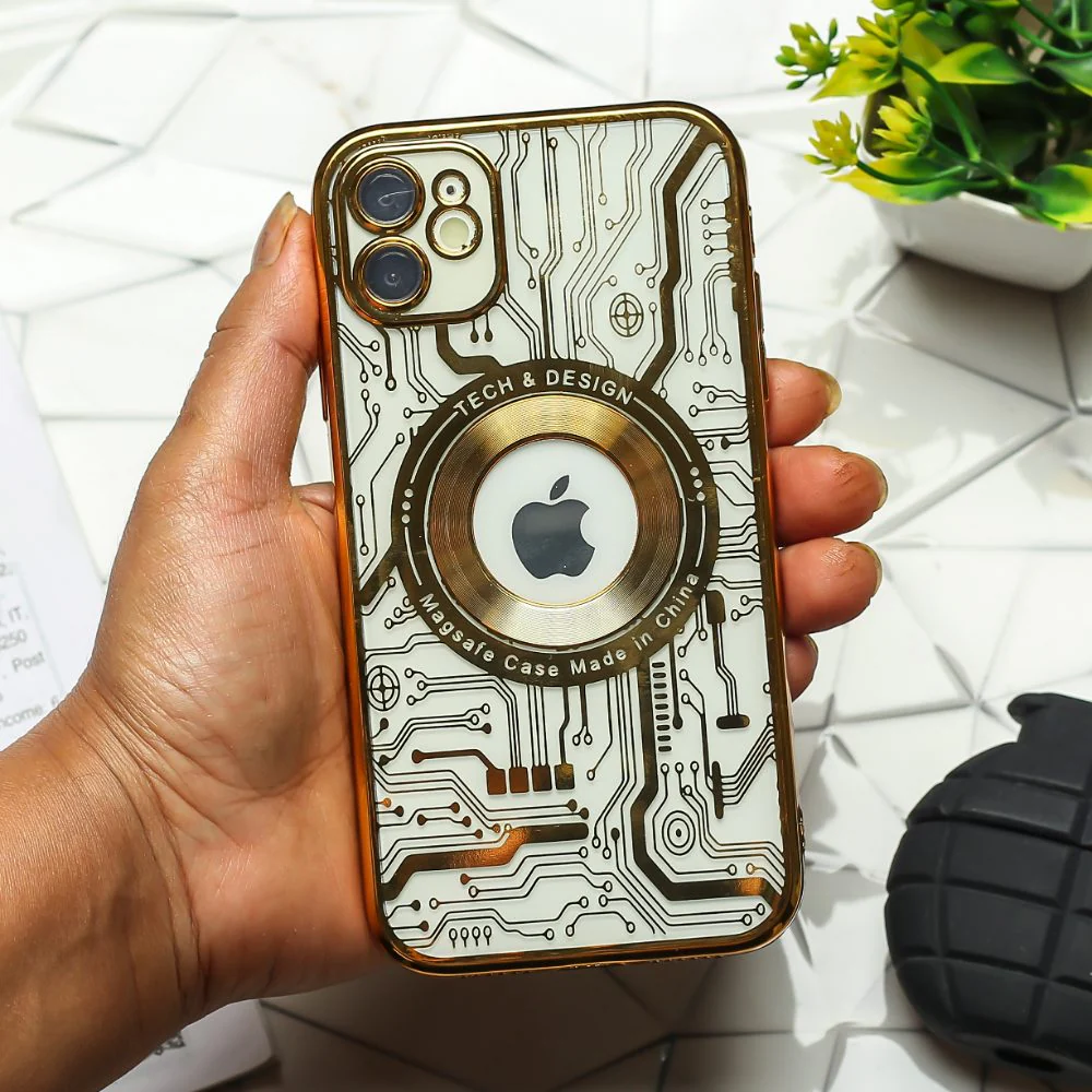 Golden Watch Machine Logo Cut Transparent Case for Apple Iphone 12