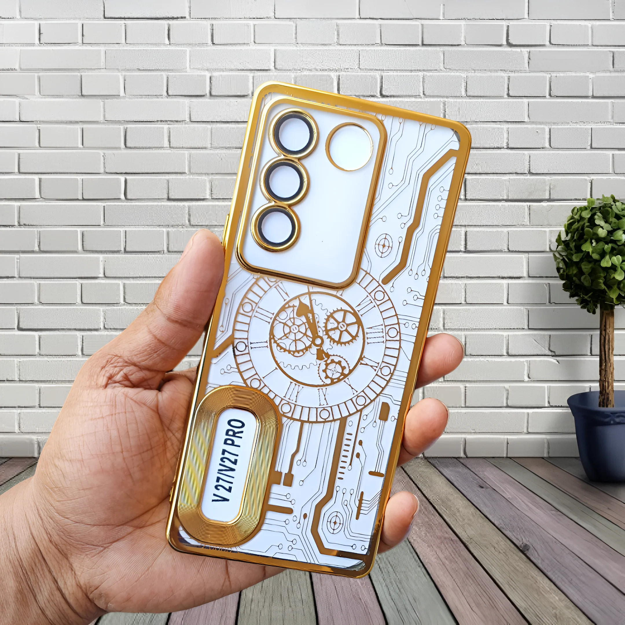 Golden Watch Machine Logo Cut Transparent Case for Vivo V27 - Image 2