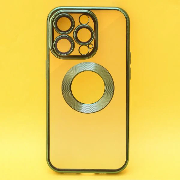 Green 6D Chrome Logo Cut Transparent Case for Apple iphone 12 Pro Max - Image 2