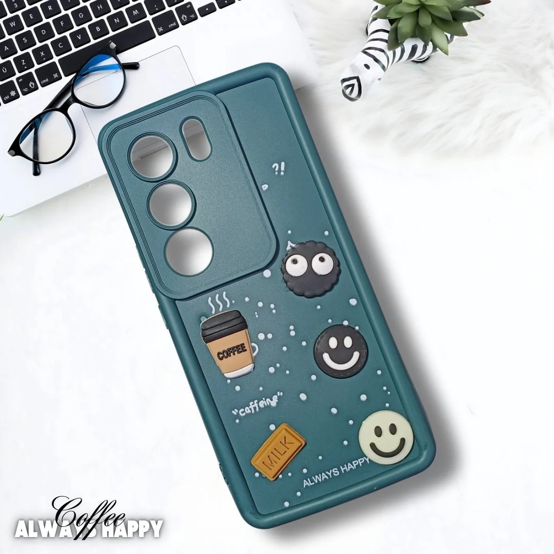 Green COFFEE (ALWAYS HAPPY) Silicone case for Vivo V29 Pro