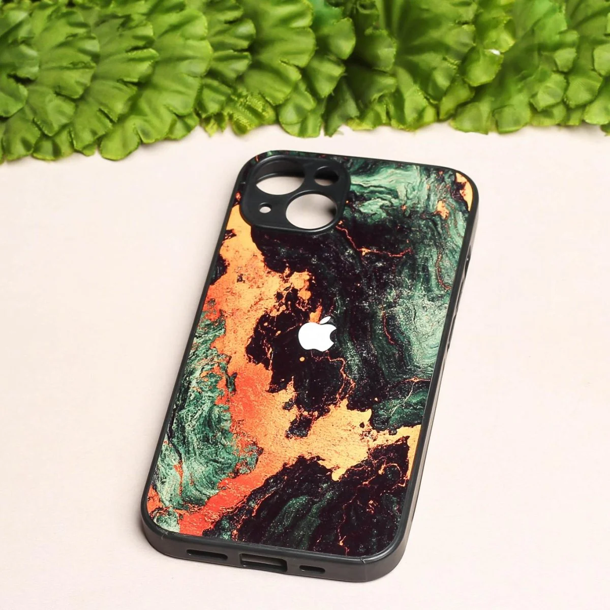 Green Golden elegance marble metal back case for Apple Iphone 14 - Image 2