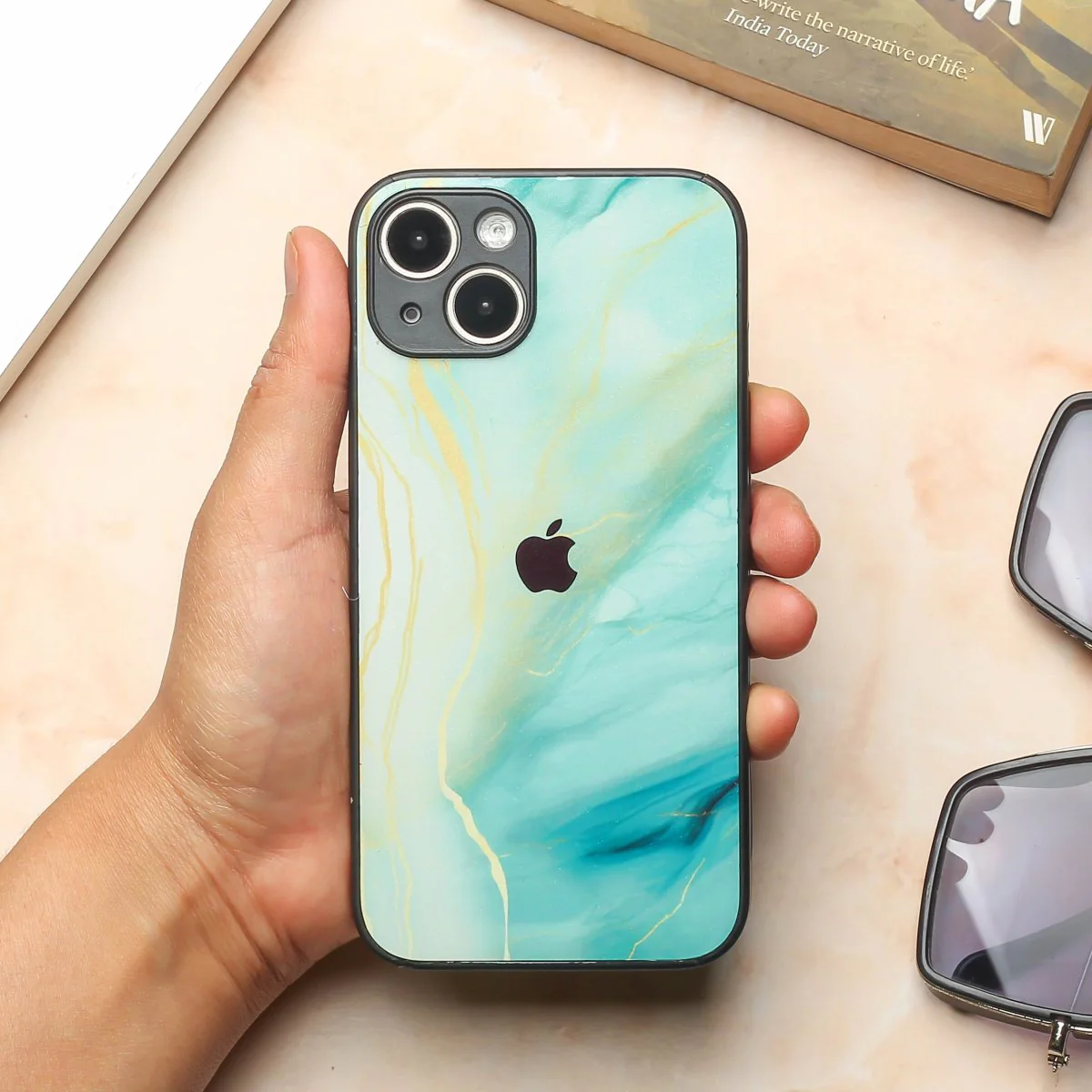 Green Luxe Marble metal back case for Apple Iphone 15