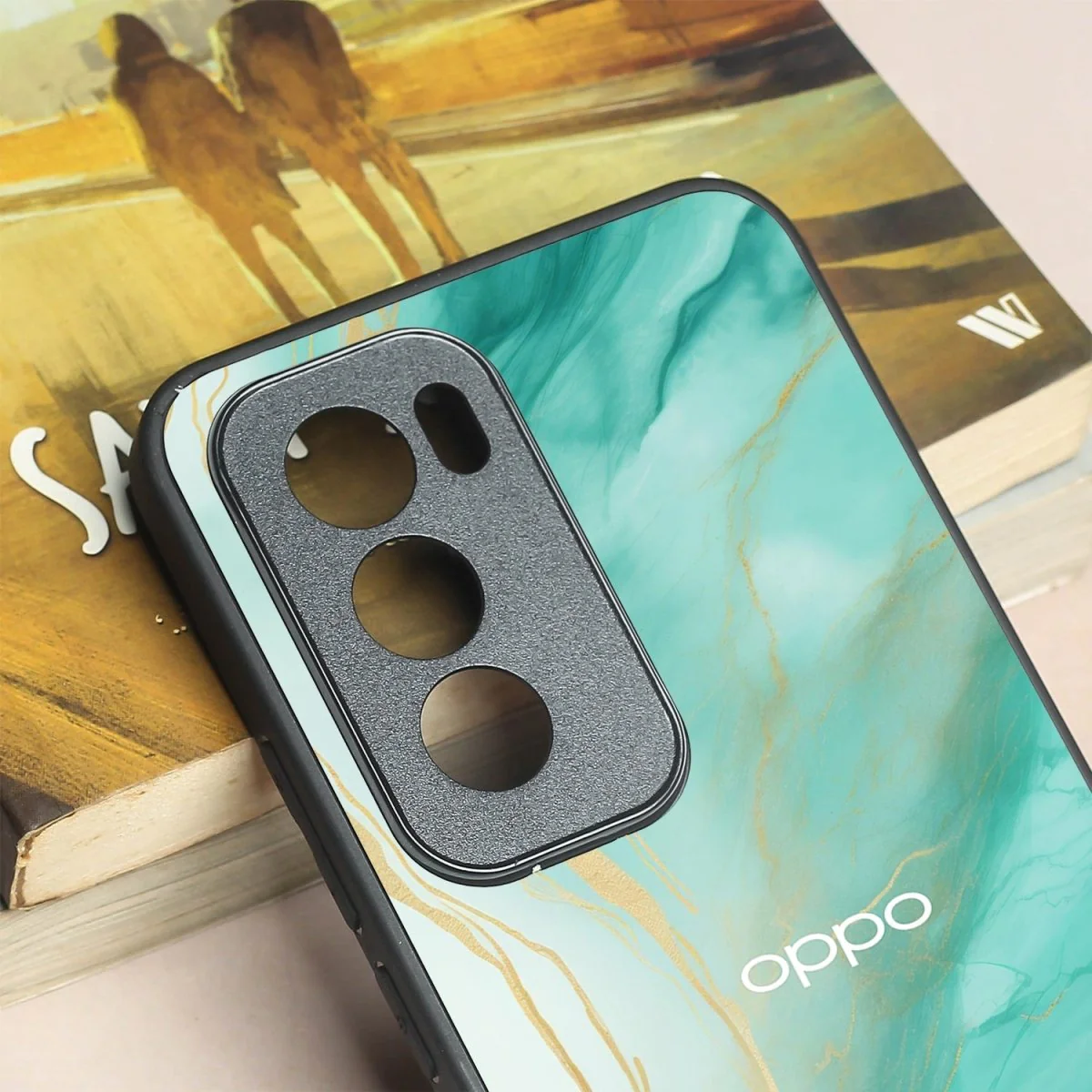 Green Luxe Marble metal back case for Oppo Reno 12 - Image 3