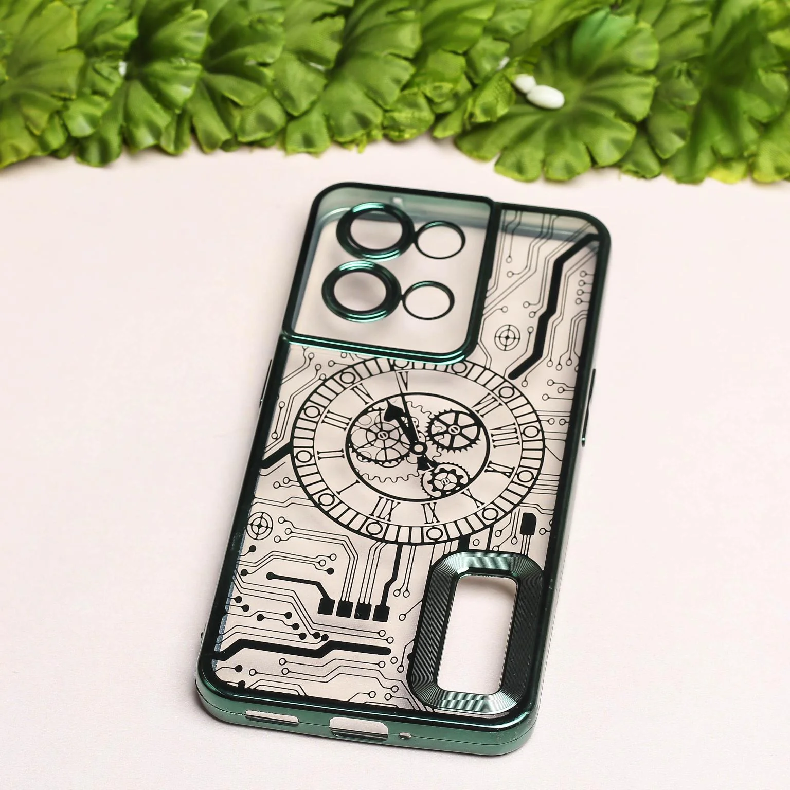 Green Watch Machine Logo Cut Transparent Case for Oppo Reno 8 - Image 2