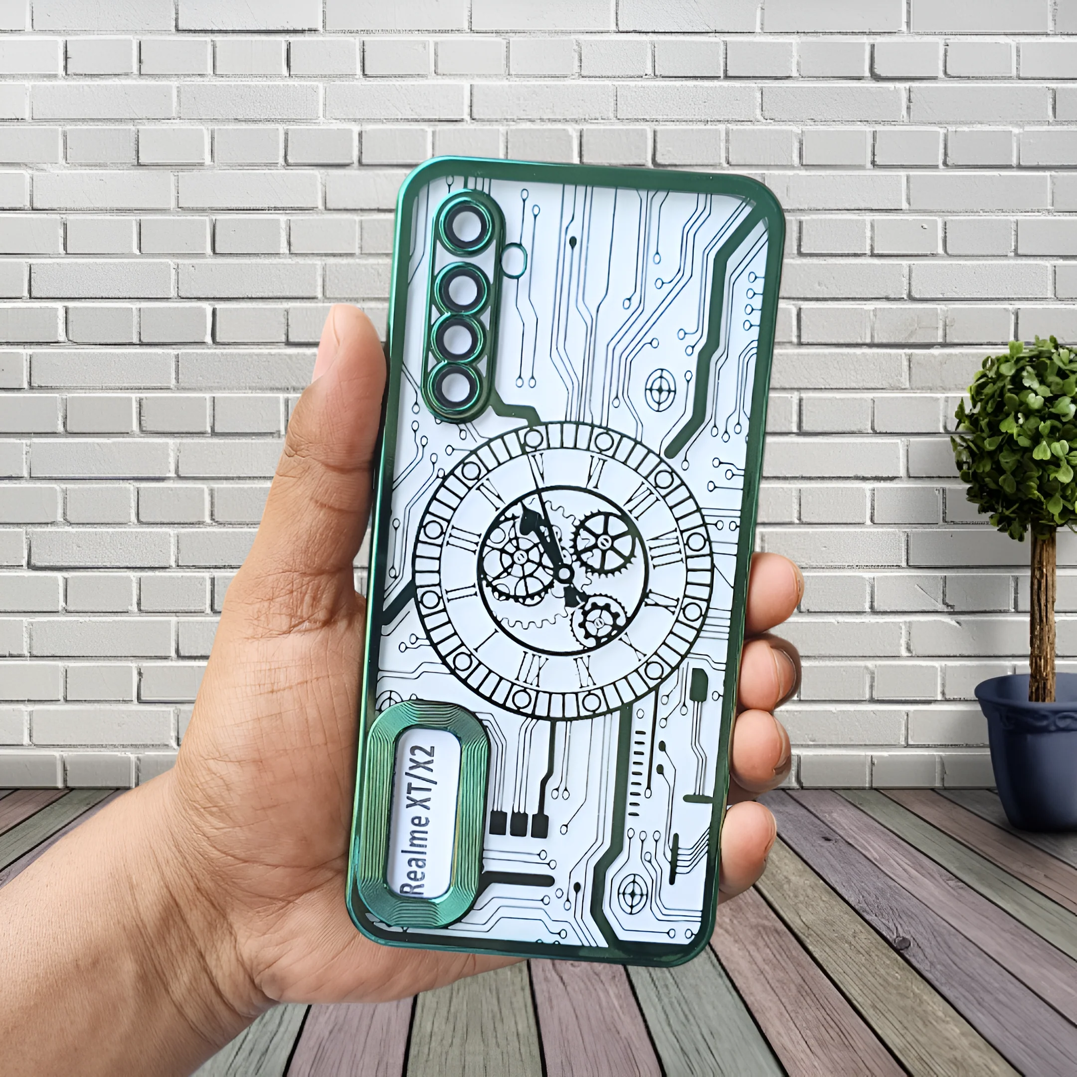 Green Watch Machine Logo Cut Transparent Case for Realme Xt