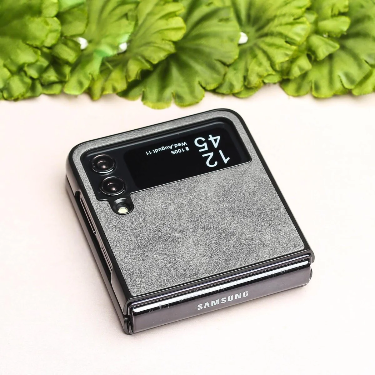 Grey Leather Case for Samsung Galaxy Z FLIP 3 - Image 3