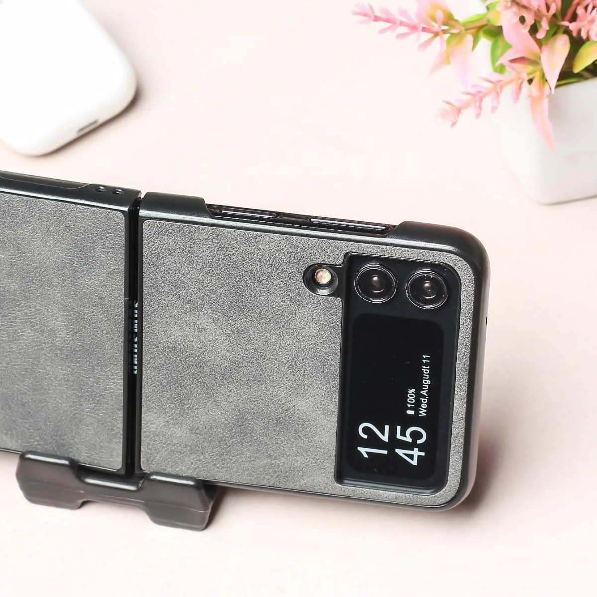 Grey Leather Case for Samsung Galaxy Z FLIP 3 - Image 4
