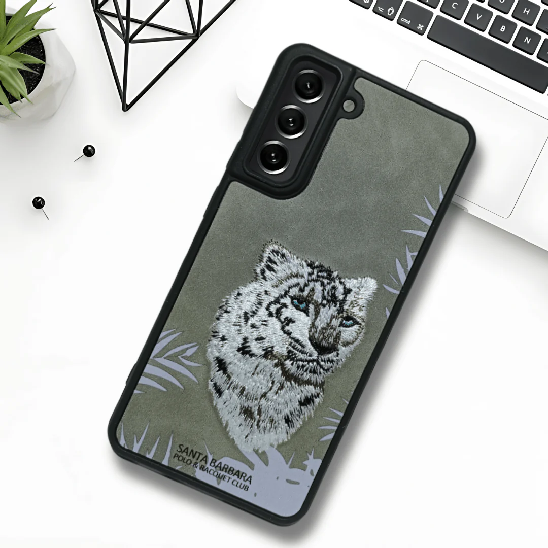 Grey Leather Panther Camera Ornamented for Samsung S21 FE