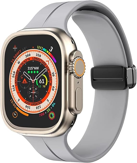 Grey Magnetic Clasp Adjustable Strap For Apple Watch Series 1 (42mm/44mm/45mm/46mm/49mm)