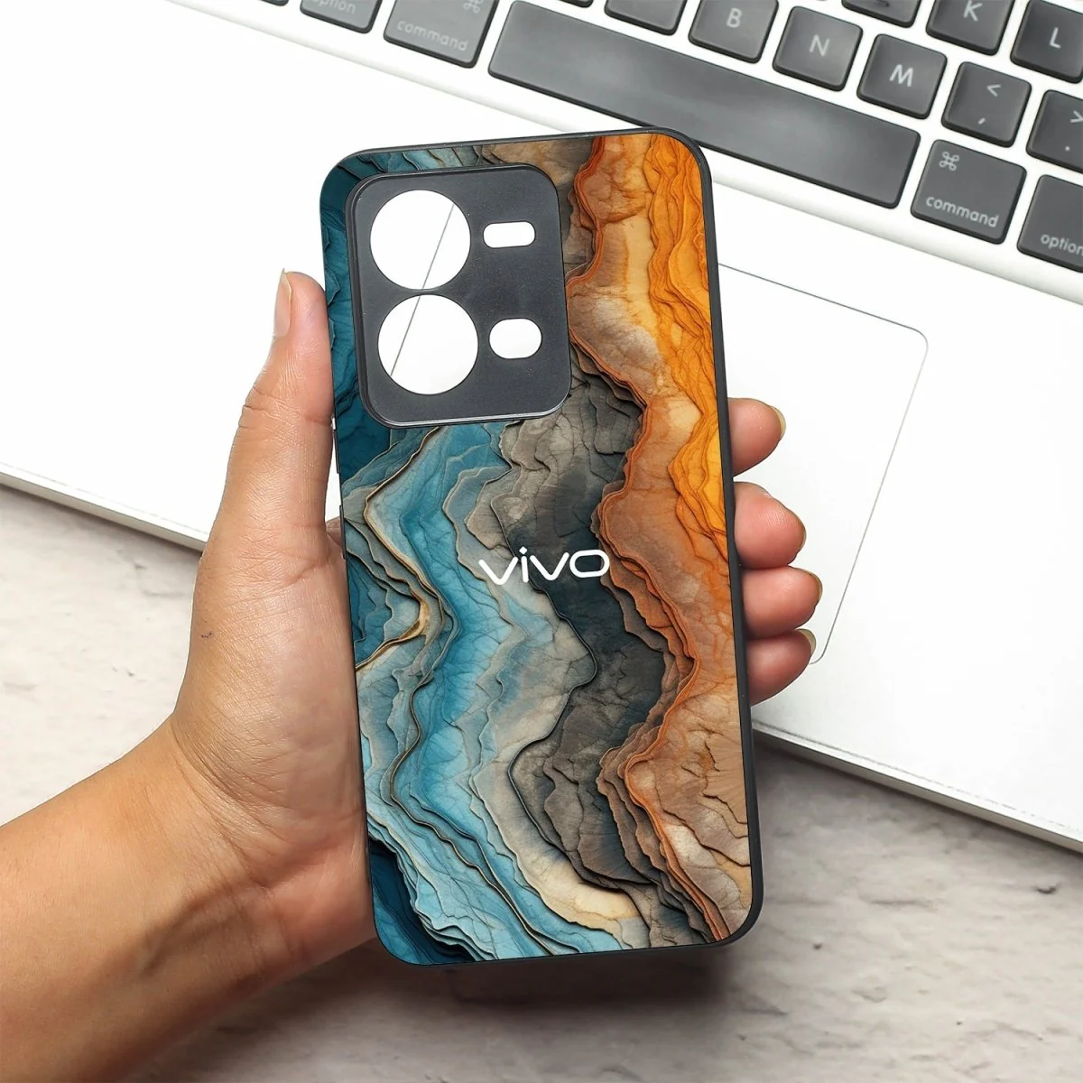 Layered Marble metal back case for Vivo V25