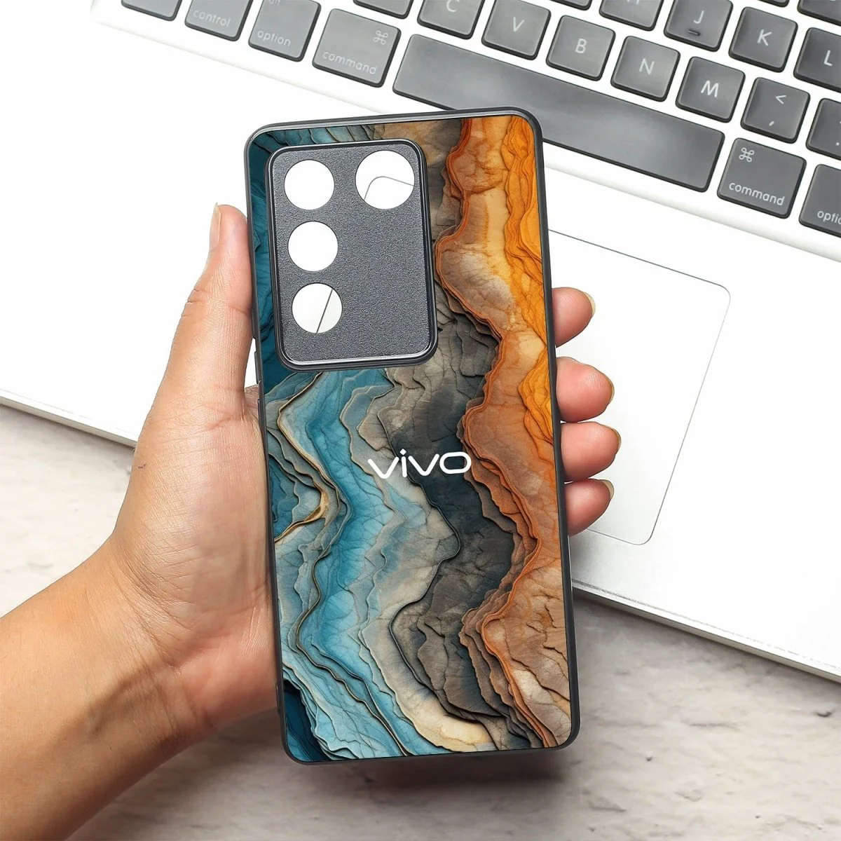 Layered Marble metal back case for Vivo V27