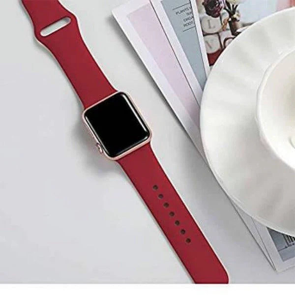 Maroon Plain Silicone Strap For Apple Watch Series 1 (38mm/40mm/41mm) - Image 5