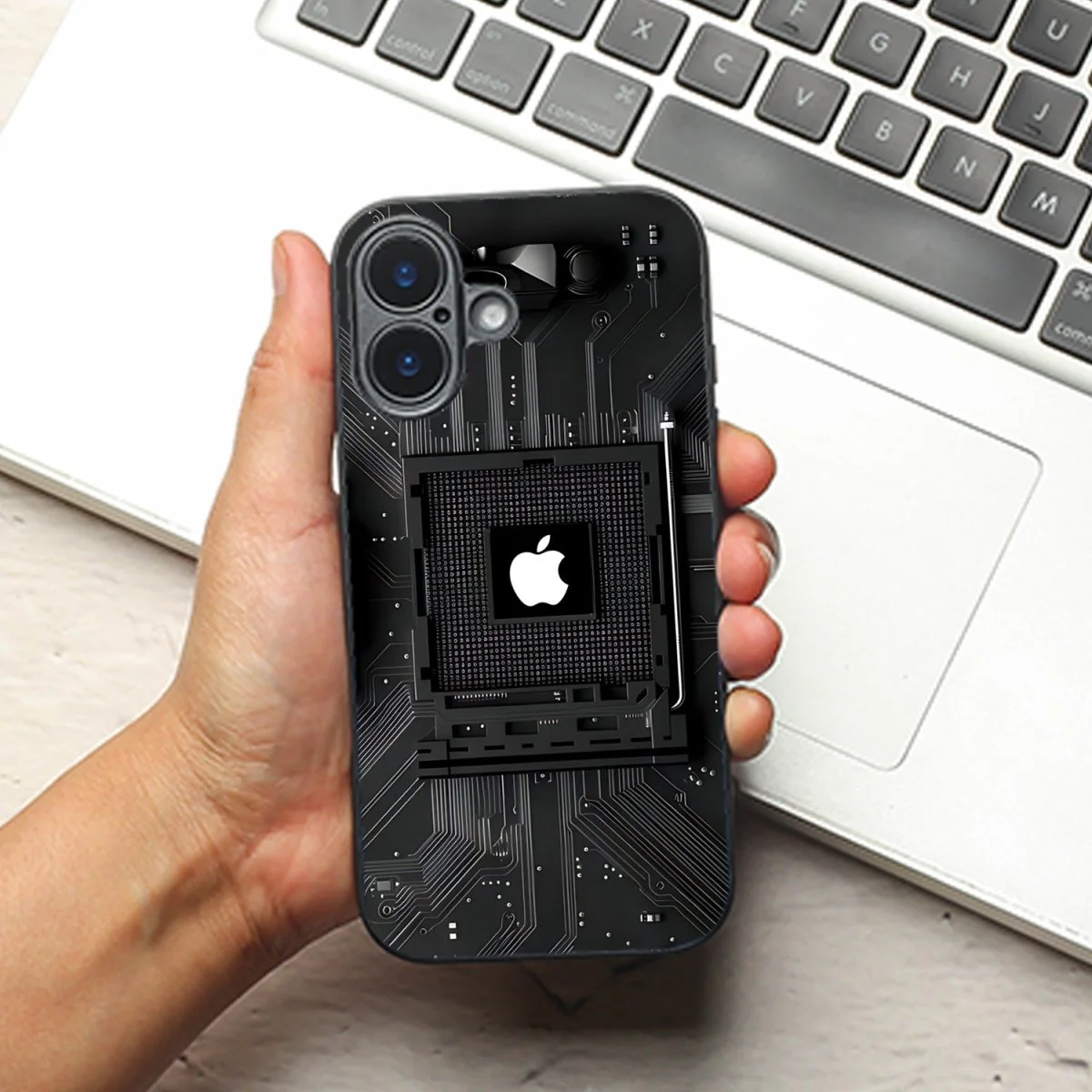 Microchip metal back case for Apple Iphone 16 Plus